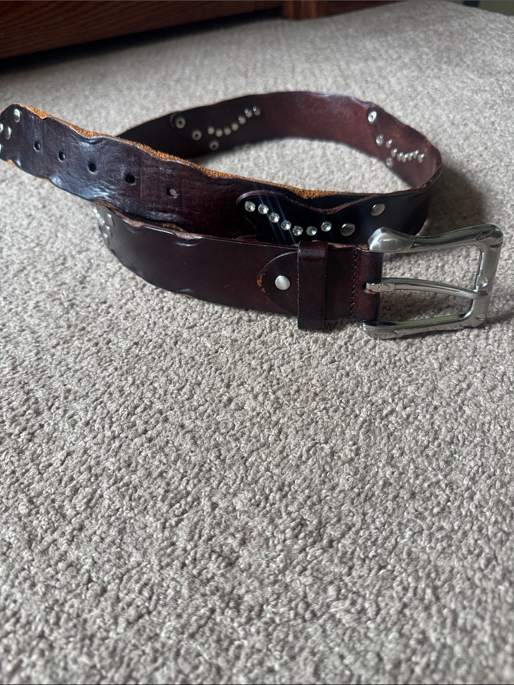Buckle Women's Dark Brown Studded Leather Belt with Silver Buckle